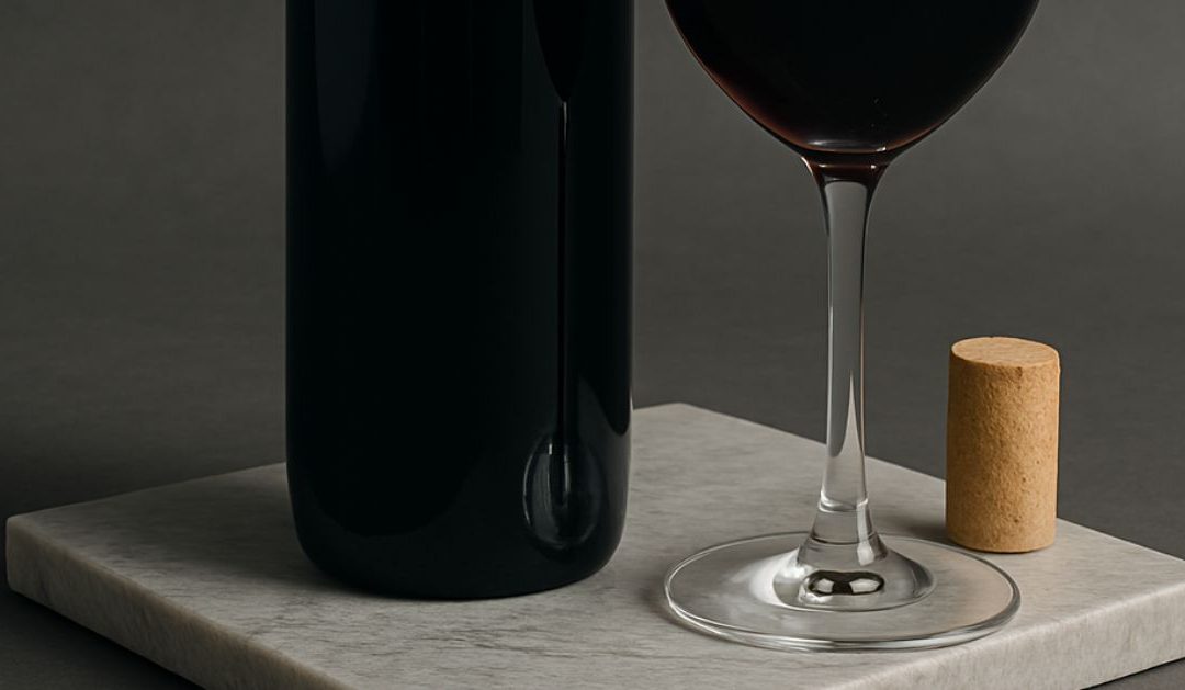 Fotografía de producto en Toledo – Botella y copa de vino sobre fondo neutro